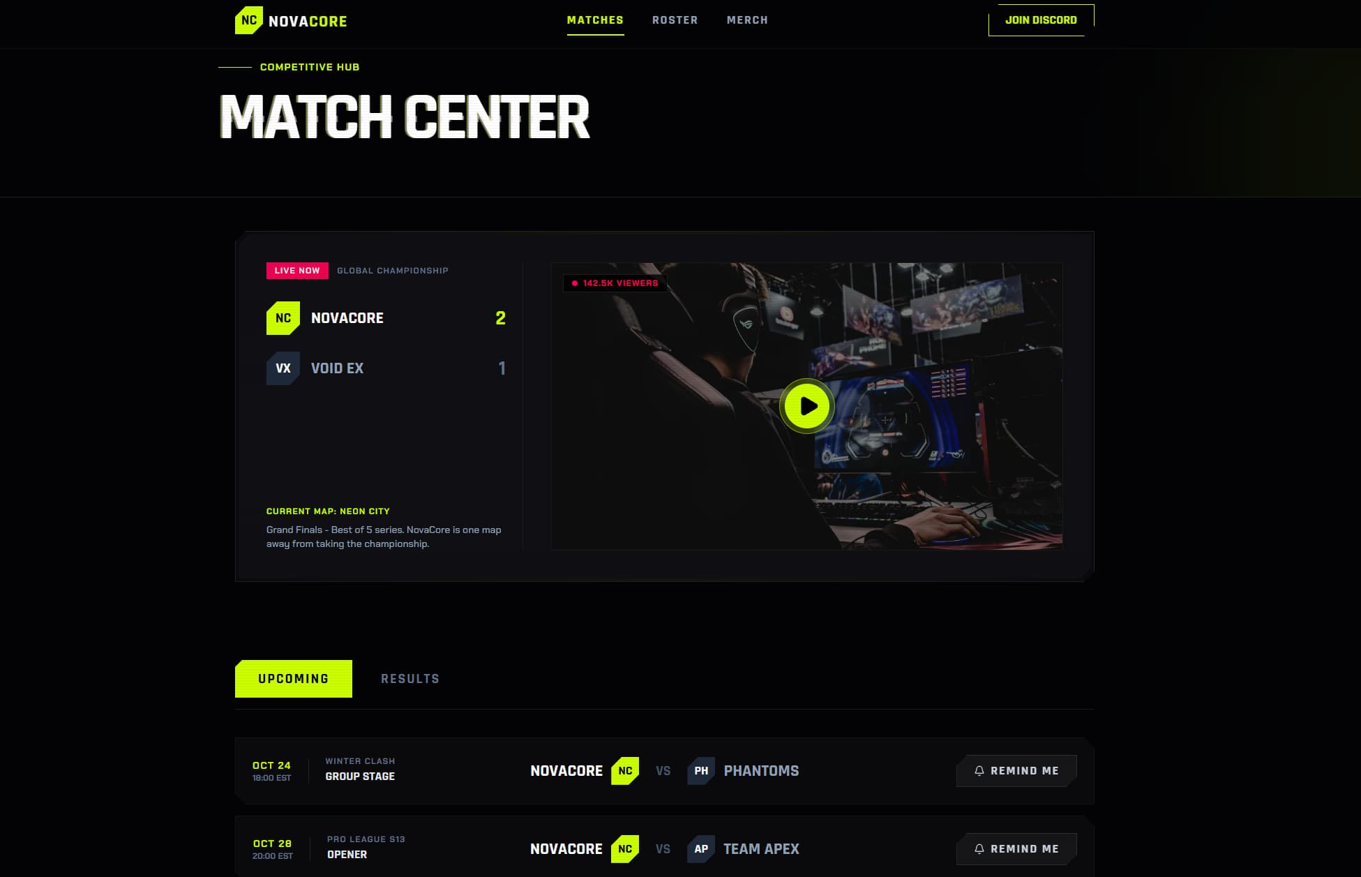 Dynamic Esports Match Center & Fixtures